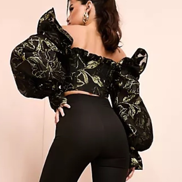 ASOS LUXE Curve jacquard sweetheart embellished top with long sleeves⭐️ - Picture 2 of 9